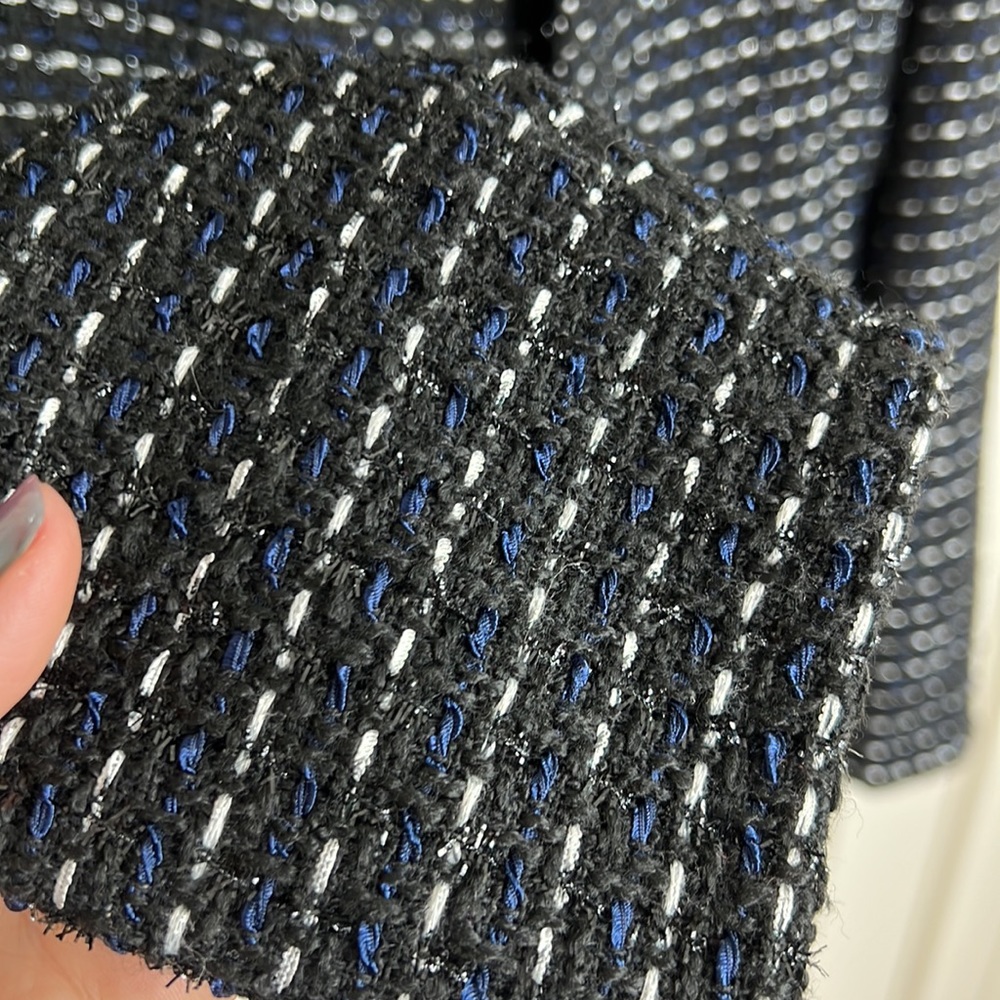 🕶️Anthropologie Dolan black blue tweed lurex peplum jacket L - Picture 6 of 10